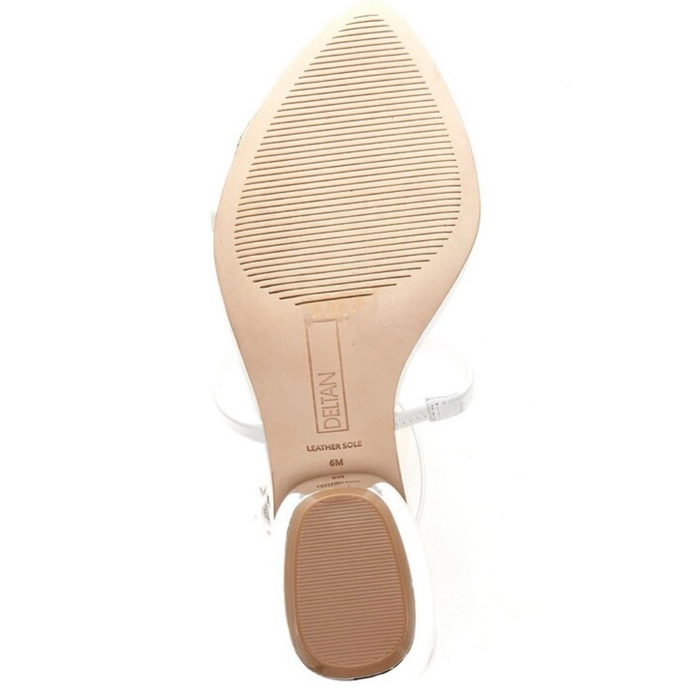 White Ankle-Strap Heeled Sandals with Silver Accent - Picture 6 of 9